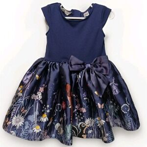 Disney H&M Girls Navy Whimsical Kid Core Bambi Floral Jersey‎ Dress Size 1.5-2Y